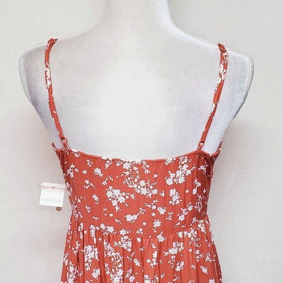 ULTRA Flirt Boho Orange White Floral Tiered Spaghetti Strap Mini Dress Small - Picture 10 of 12